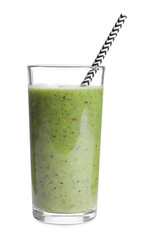 Fototapeta na wymiar Delicious kiwi smoothie in glass isolated on white