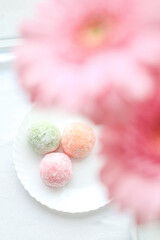 Japanese ice cream Mochi in rice dough. Traditional Japanese dessert 