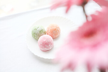 Japanese ice cream Mochi in rice dough. Traditional Japanese dessert 