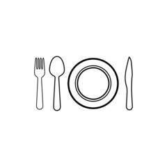 Plate, fork and knife line vector icon