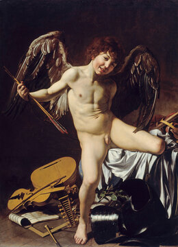 Caravaggio, Michelangelo, Merisi, Amor Vincit Omnia, Cupid as Victor, 1601, oil on canvas, Painting Gallery, Berlin, Germany