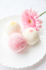 Japanese ice cream Mochi in rice dough. Traditional Japanese dessert 