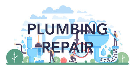 Plumbing repair typographic header. Plumbing service, professional repair