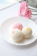 Japanese ice cream Mochi in rice dough. Traditional Japanese dessert 