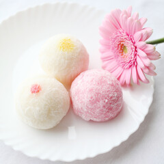 Japanese ice cream Mochi in rice dough. Traditional Japanese dessert 