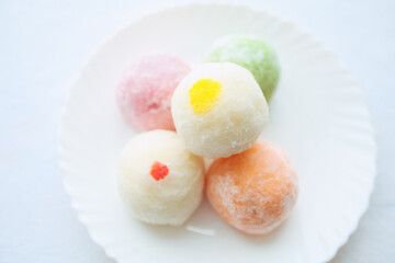 Japanese ice cream Mochi in rice dough. Traditional Japanese dessert 