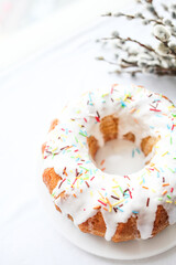 Easter cake with icing and color decoration