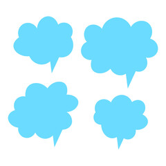 Fototapeta premium Set of blue speech bubbles. Cartoon Vector illustration. Isolated on transparent white background. Hand draw style, dialog clouds