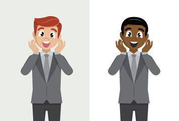 The emotion of surprise and delight in a businessman on the face.