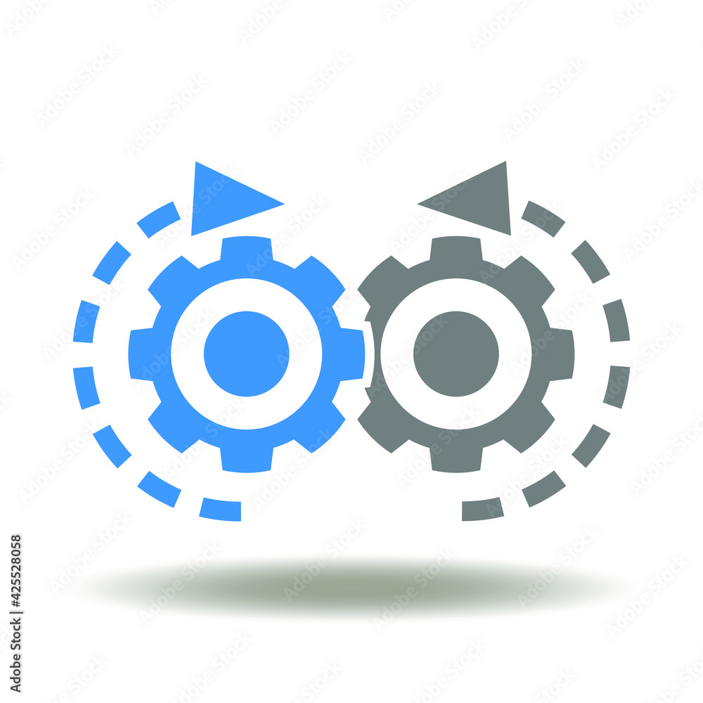 Poster two gear with arrows mechanism process vector icon. operations management symbol.