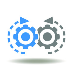 Two gear with arrows mechanism process vector icon. Operations management symbol.