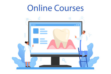 Dentist online service or platform. Dental doctor in uniform treating