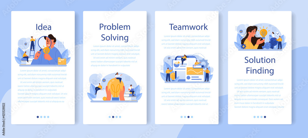 Poster idea mobile application banner set. creative innovation or business solution