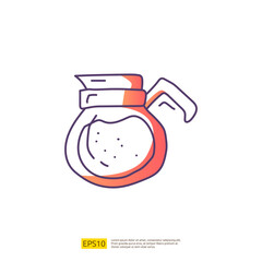 coffee or tea kettle jug for cafe concept vector illustration. hand drawing doodle gradient fill line icon sign symbol