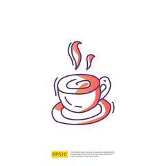 hot coffee cup for cafe concept vector illustration. hand drawing doodle gradient fill line icon sign symbol