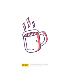 hot coffee cup for cafe concept vector illustration. hand drawing doodle gradient fill line icon sign symbol