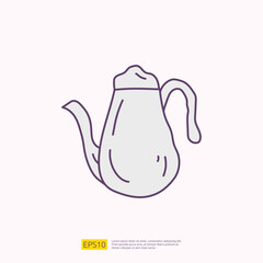 coffee or tea kettle jug for cafe concept vector illustration. hand drawing doodle fill color icon sign symbol