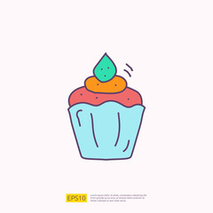 cupcake for cafe concept vector illustration. hand drawing doodle fill color icon sign symbol