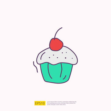 cupcake for cafe concept vector illustration. hand drawing doodle fill color icon sign symbol