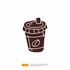 take away paper cup coffee or tea for cafe concept vector illustration. hand drawing doodle silhouette glyph solid icon sign symbol