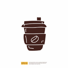 take away paper cup coffee or tea for cafe concept vector illustration. hand drawing doodle silhouette glyph solid icon sign symbol