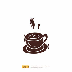 hot coffee cup for cafe concept vector illustration. hand drawing doodle silhouette glyph solid icon sign symbol