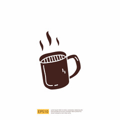 hot coffee cup for cafe concept vector illustration. hand drawing doodle silhouette glyph solid icon sign symbol