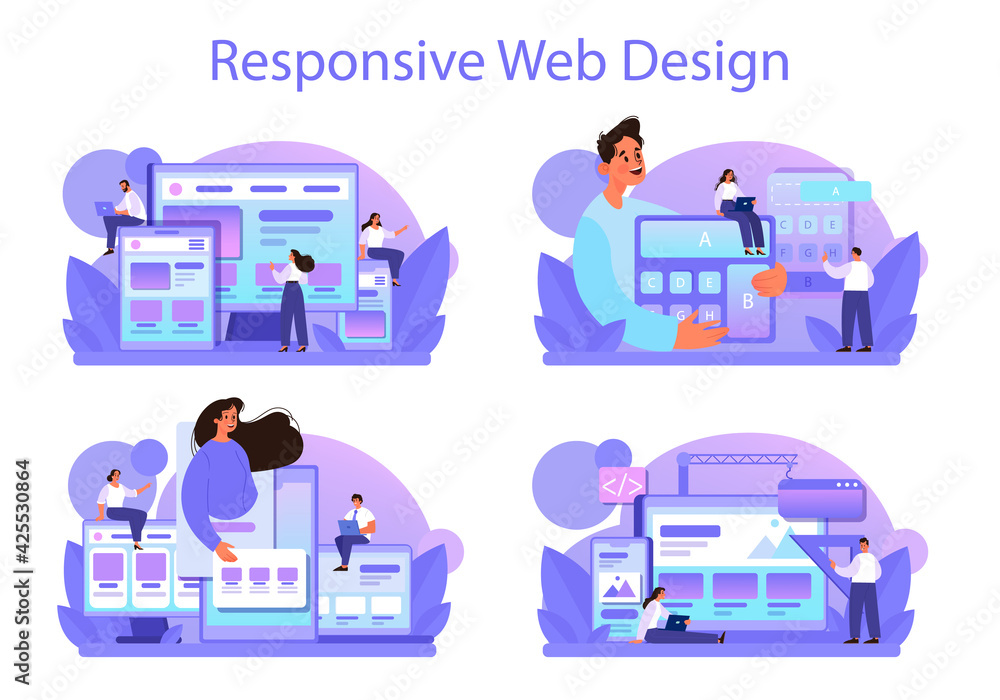 Poster responsive web design concept set. adaptive content presentation