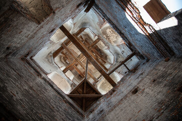ancient ruined bell tower bottom view