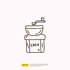 coffee grinder for cafe concept vector illustration. hand drawing doodle linear icon sign symbol
