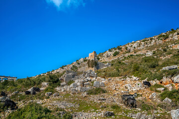 Fototapeta na wymiar Ariassus or Ariassos was a town in Pisidia, Asia Minor built on a steep hillside about 50 kilometres inland from Attaleia (modern Antalya).