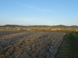 beautiful acre field landscape view on the sunset