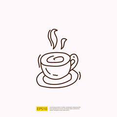 hot coffee cup for cafe concept vector illustration. hand drawing doodle linear icon sign symbol
