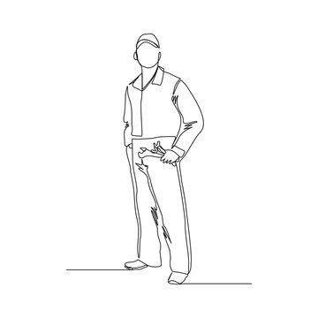 recommend clip art: Continuous line drawing of young male mechanic pose holding set of wrench. Single one line art of man professional job profession minimalist concept. vector illustration