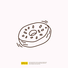 doughnut or donut cake for cafe concept vector illustration. hand drawing doodle linear icon sign symbol