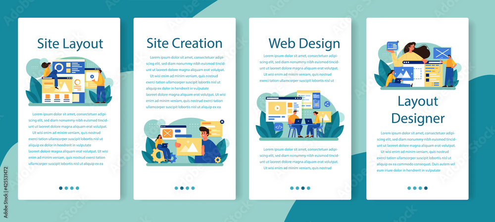 Poster website layout mobile application banner set. web development