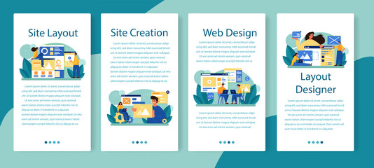 Website layout mobile application banner set. Web development