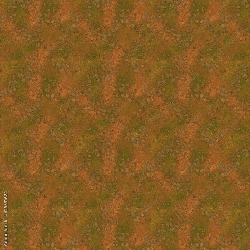 Poster drawn ground texture with rocks and paths. 3d rendering image.