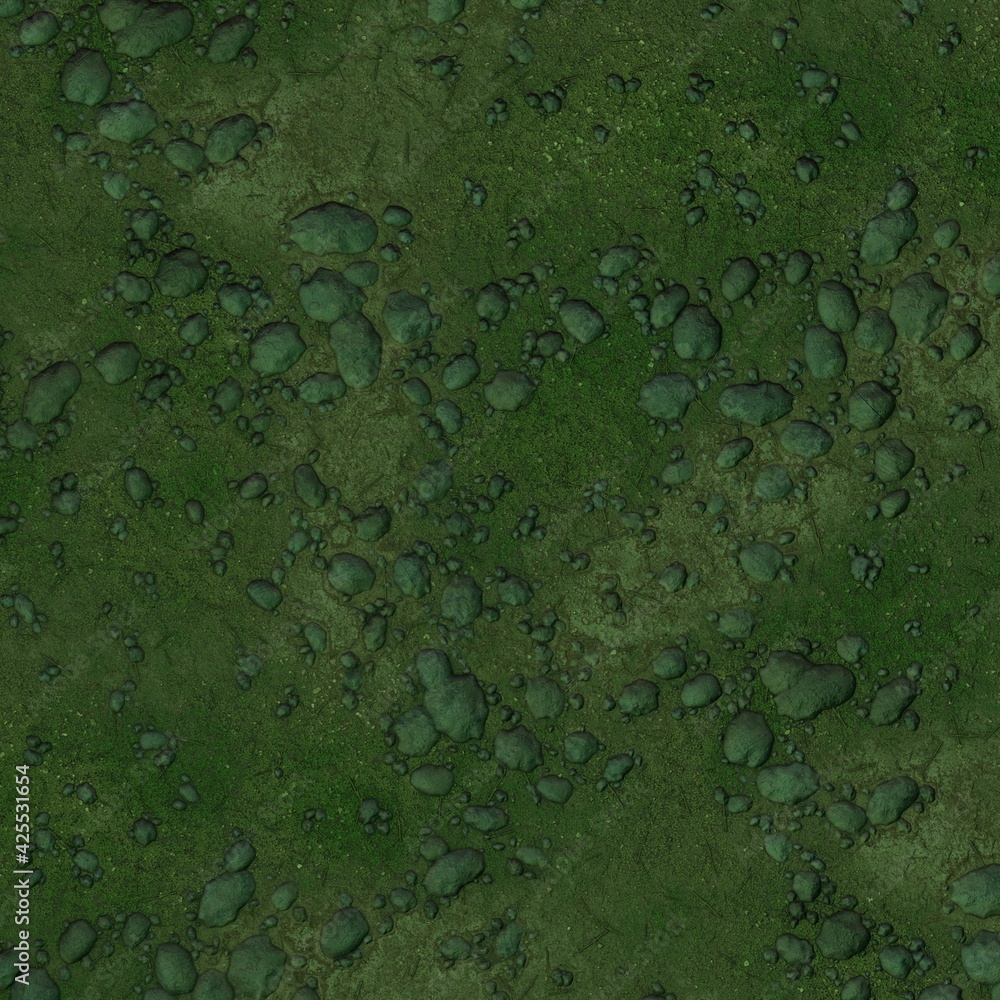 Poster drawn ground texture with rocks and paths. 3d rendering image.