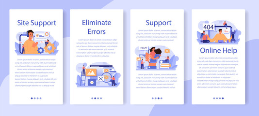 Website technical support mobile application banner set. Idea of web page