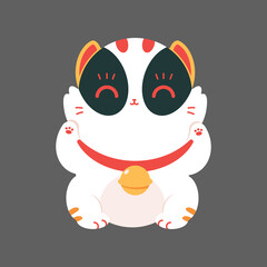 Japanese lucky cat vector cartoon fortune statuette isolated on background.
