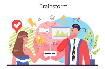 Brainstorm concept. New idea generation in teamwork discussion.