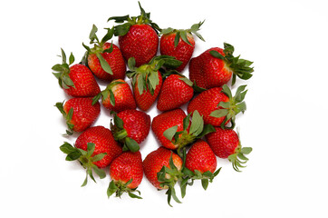 red berries batch of strawberries isolated on white background