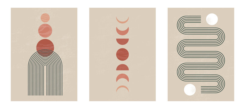 Mid Century Modern Minimalist Print With Contemporary Geometric Moon Phases