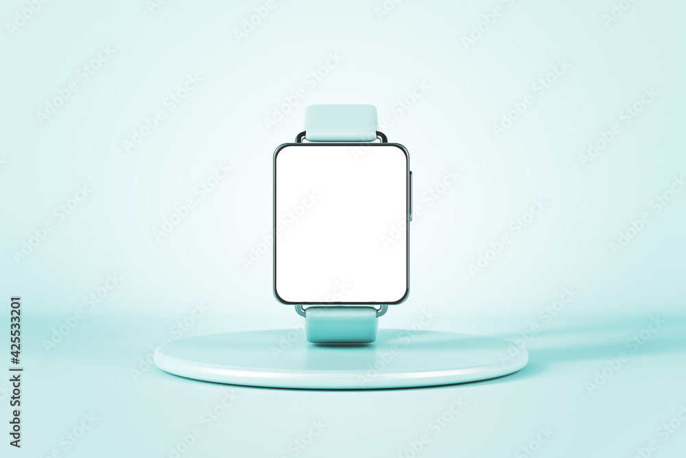 Aufkleber smart watch concept with light turquoise electronic watches with blank white display on blue round s