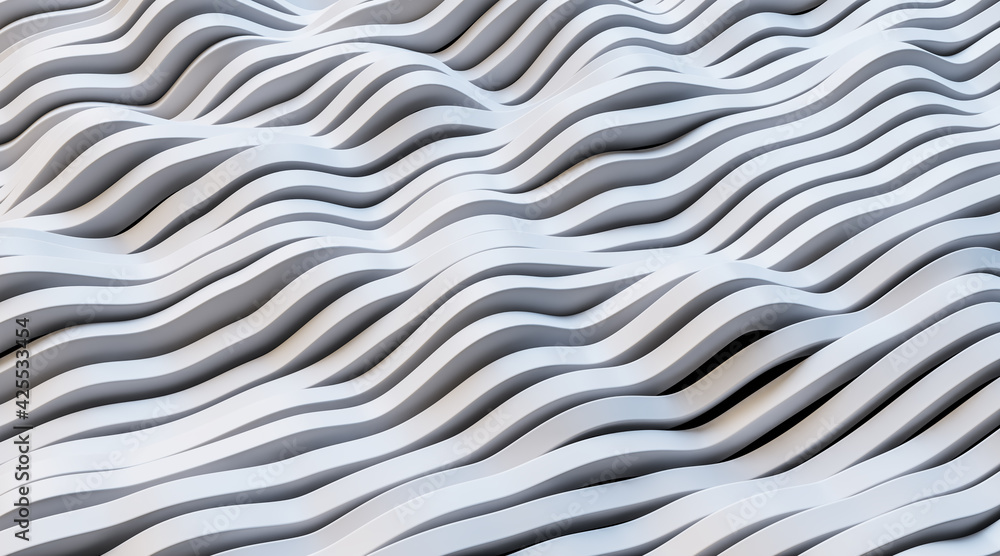 Poster white wavy patterns, closeup, wallpaper design and backgrounds concept. 3d rendering
