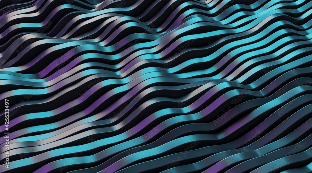 Poster Gradient purple wavy patterns, closeup, wallpaper design and backgrounds concept, 3d rendering