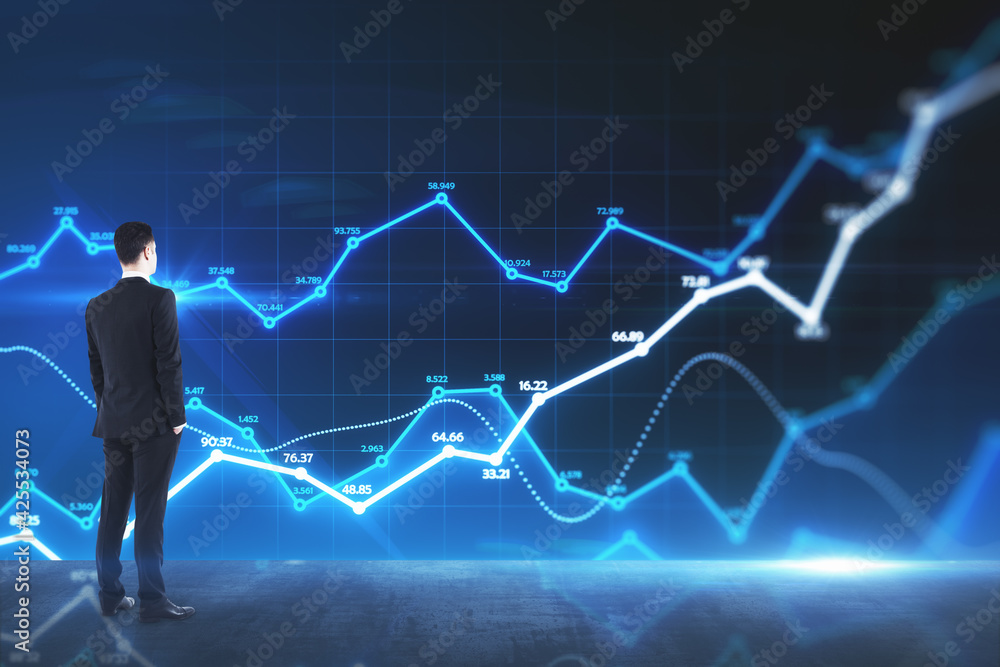 Aufkleber Big data concept with man analyzing data information on digital screen