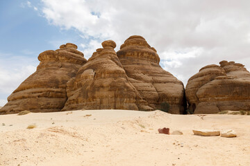 Exterior view of the rock formation to the Siq Jabal Ithlib in Al Ula, Saudi Arabia