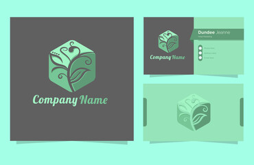 Vector leaf box logo design with business card template